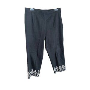 David Paul Navy Cropped Pants with Embroidered Hem Sz 10